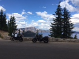 Bikes parked in front of Crater Lake