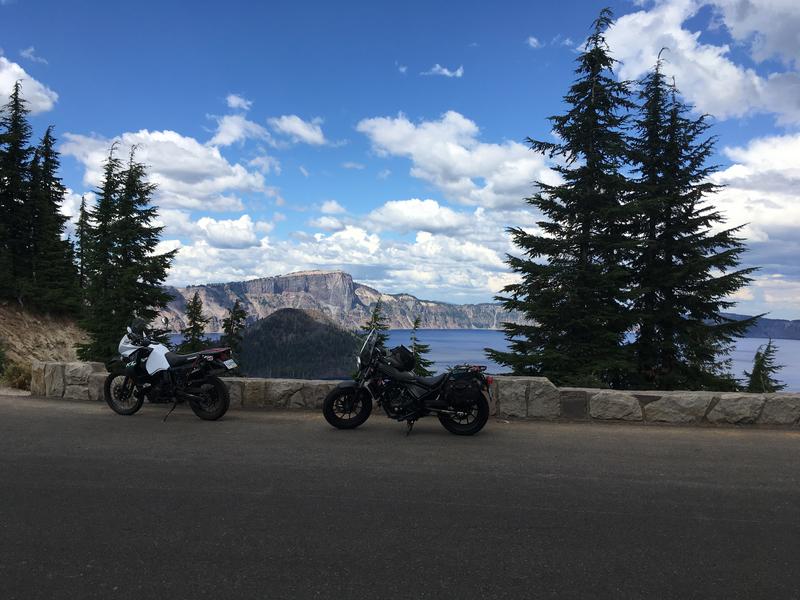 Bikes parked in front of Crater Lake