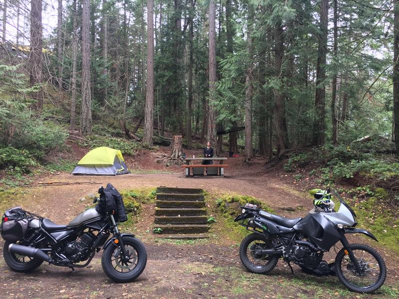 Motorcycles in front of campsite