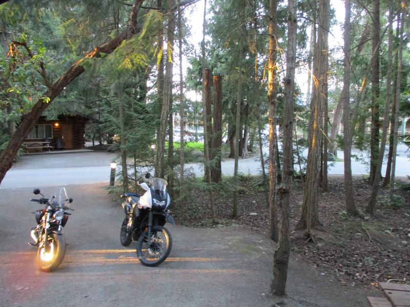 Motorcycles parked out front of cabin