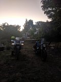 motorcycles packed in backyard ready to go