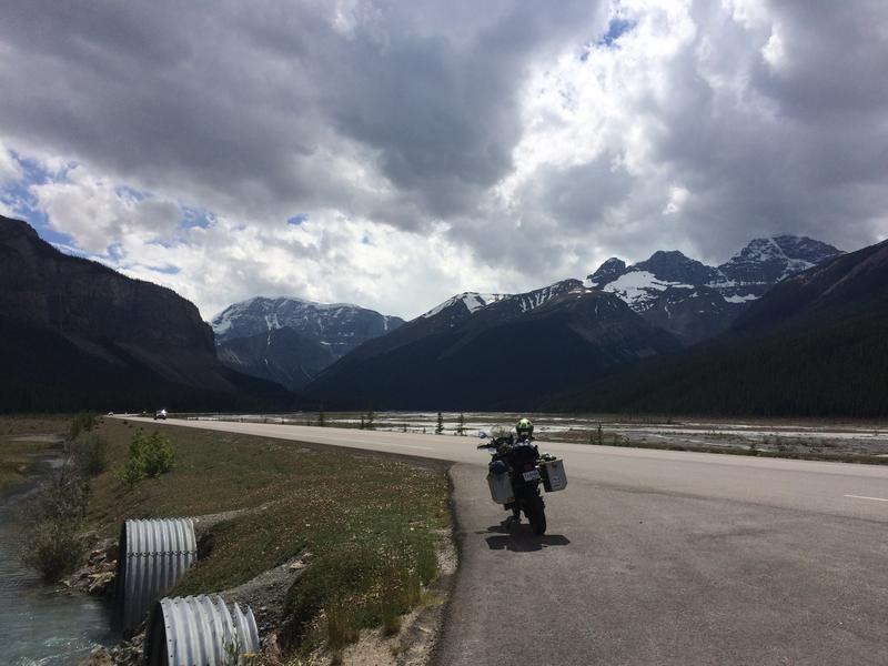 Icefields Parkway mountains with glaciers on top