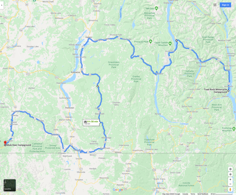 Map of Toad Rock to Mule Deer Campground