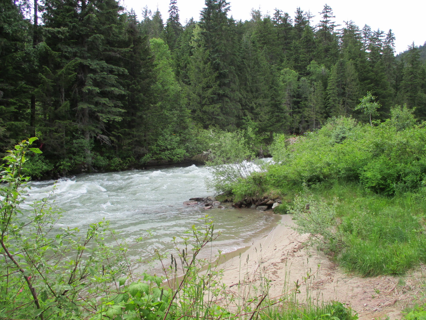 Fast moving river at rest stop